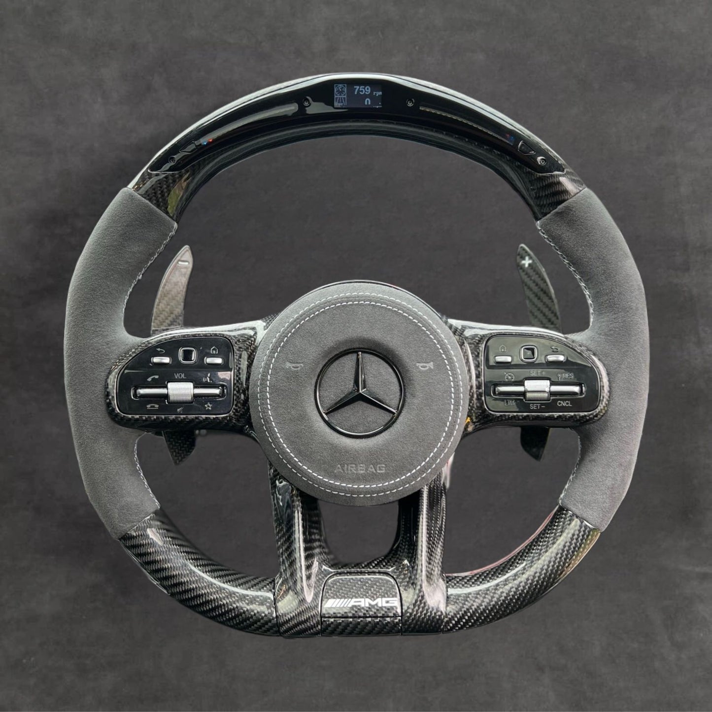 LED Carbon Fiber AMG Performance Steering Wheel Alcantara