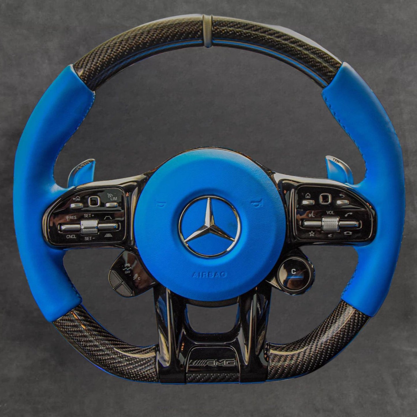 Carbon Fiber AMG Performance Steering Wheel Blue Alcantara