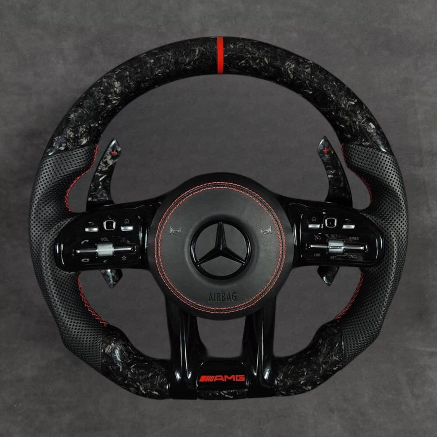 Red Forged Carbon Fiber AMG Performance Steering Wheel Leather