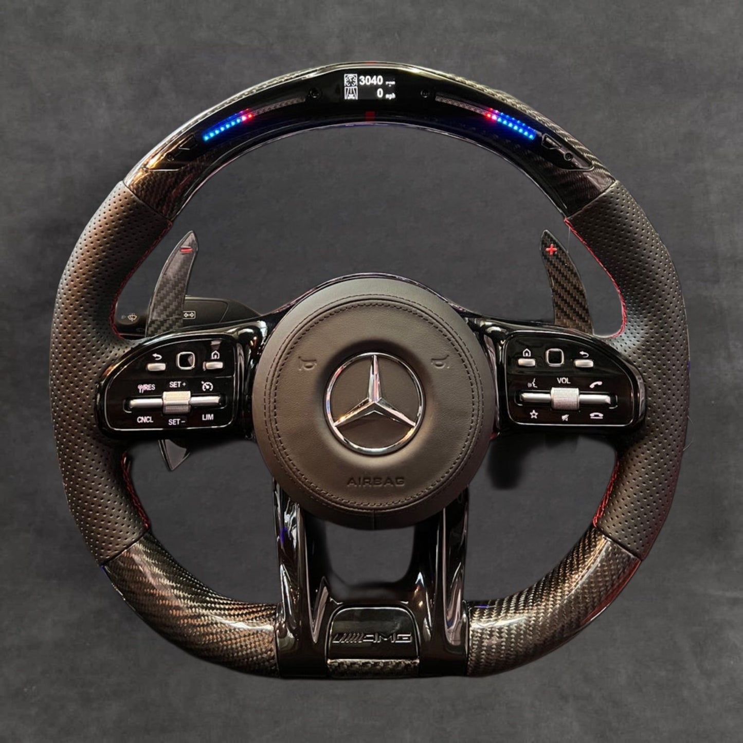 LED Carbon Fiber AMG Performance Steering Wheel Leather