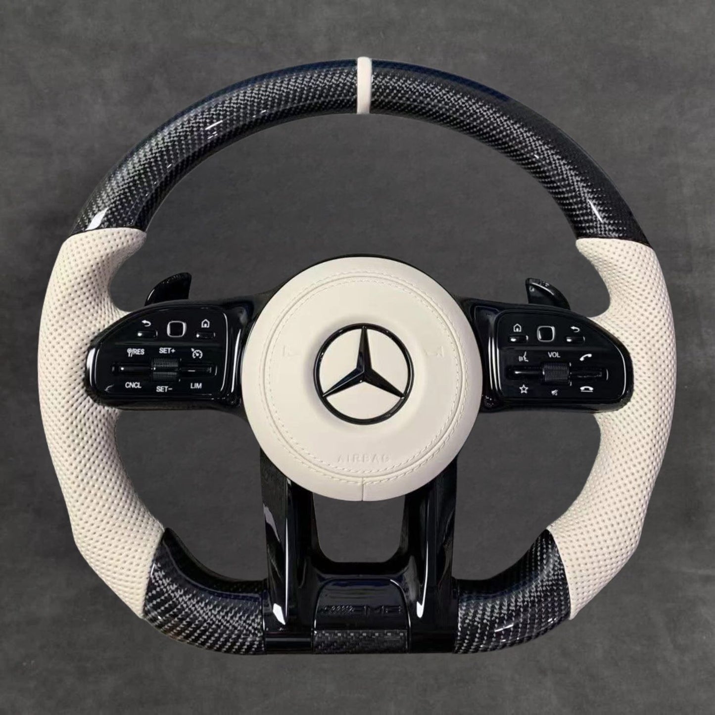 Carbon Fiber AMG Performance Steering Wheel White Leather