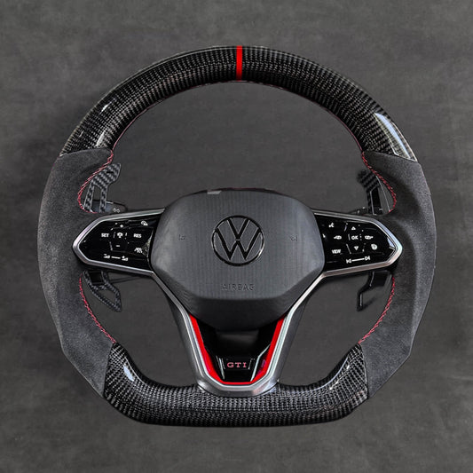 Red Edition Carbon Fiber Steering Wheel Alcantara VOLKSWAGEN