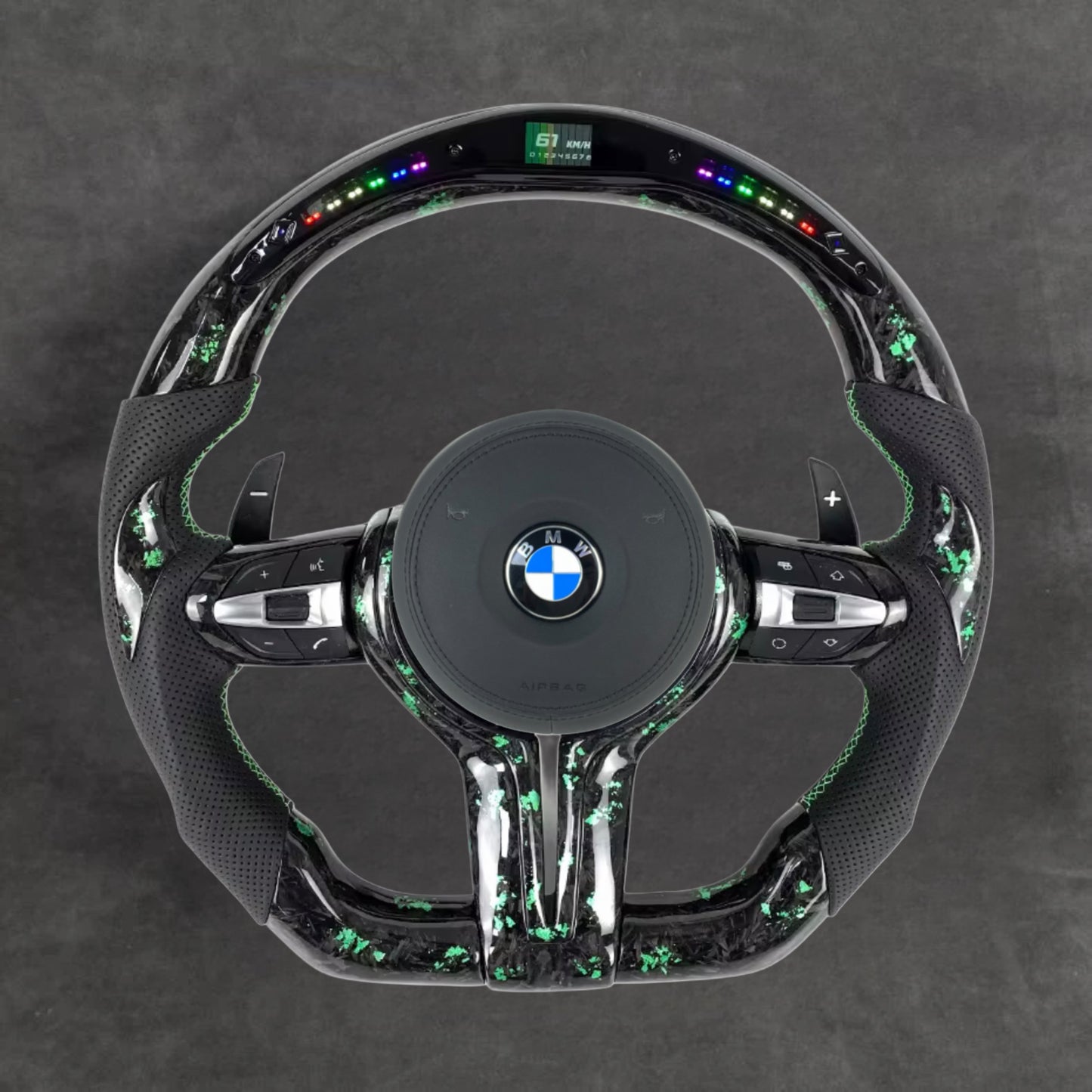 LED Forged Carbon Fiber Steering Wheel Leather F-Series